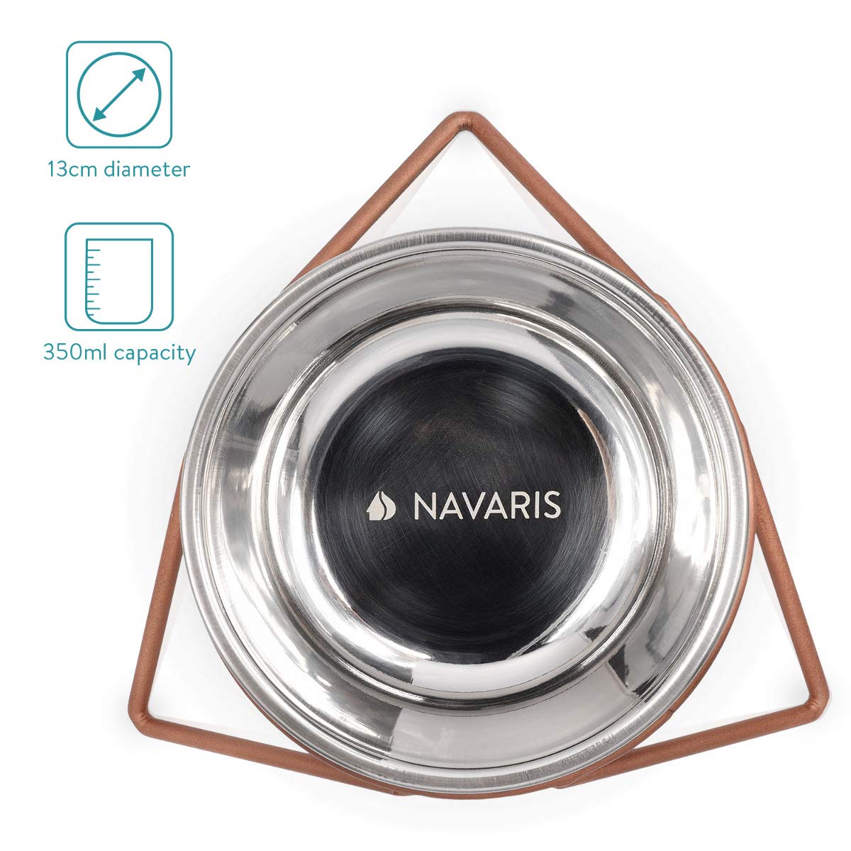 Navaris Stainless Steel Pet Bowls - Σετ με 2 Μπολ Φαγητού και Νερού με Βάση για Κατοικίδια - Silver / Copper - 46741.1.02