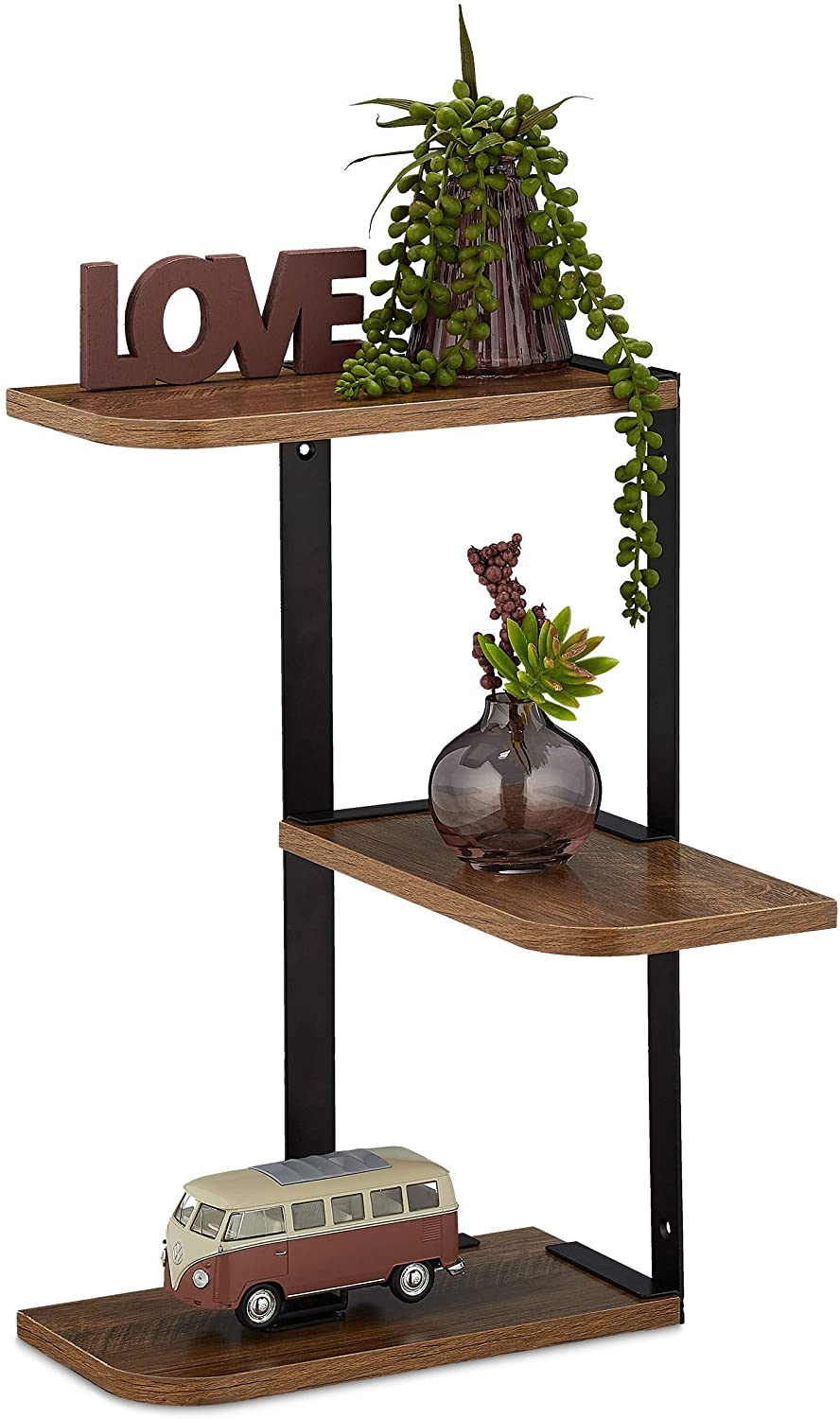 Relaxdays Γωνιακό Ράφι Τοίχου - 42,5 x 26,5 x 26,5 cm - Brown / Black - 4052025338848