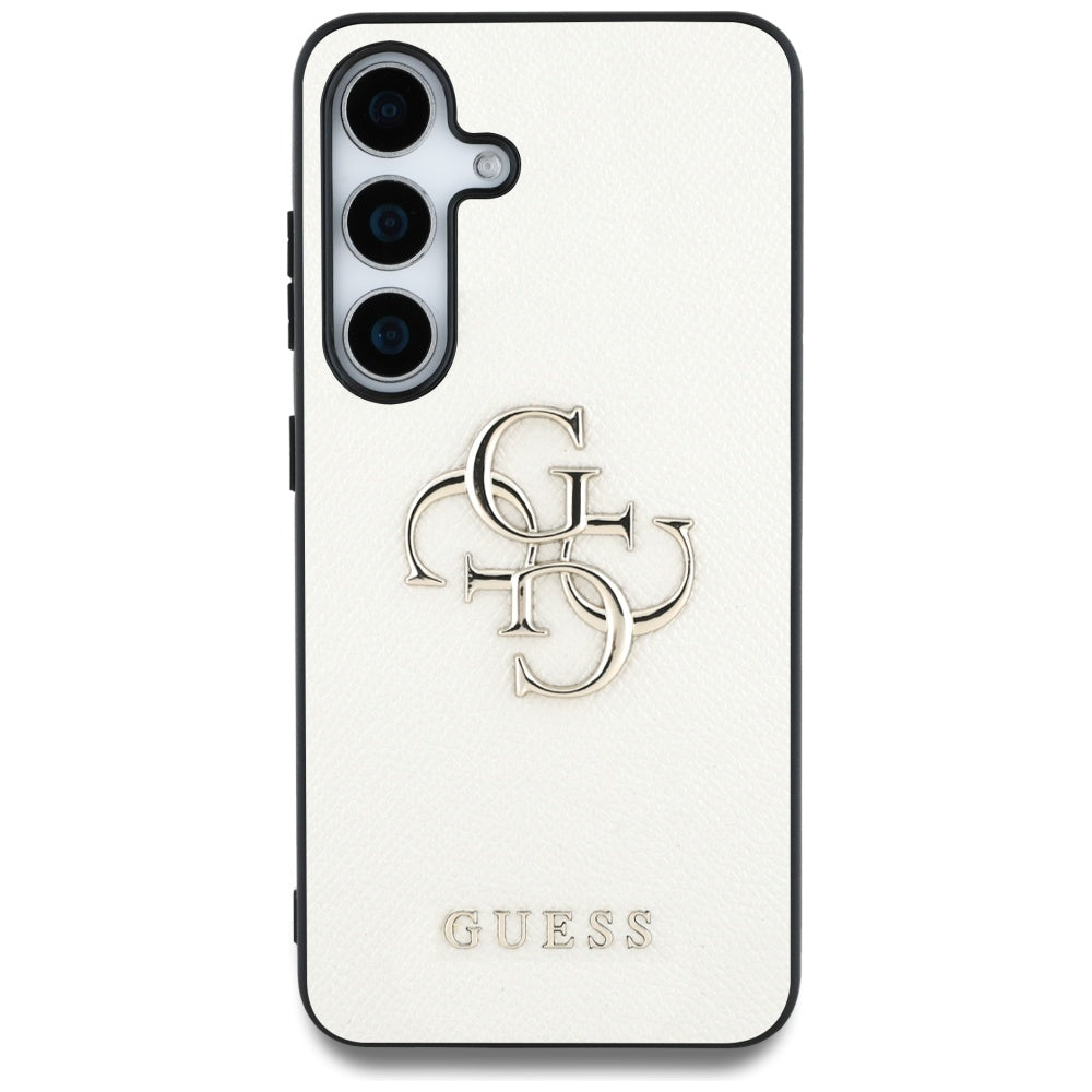 Guess Samsung Galaxy S25 - Grained Big 4G Logo Small Classic Logo - Σκληρή Θήκη με Επένδυση από Οικολογικό Δέρμα - Beige - GUHCS25SPGT4MBE