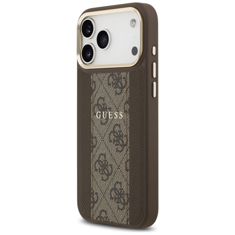 Guess iPhone 17 Pro Max - 4G Stripe MagSafe - Θήκη με Επένδυση Συνθετικού Δέρματος - Brown - GUHMP17XPG4SEMCW