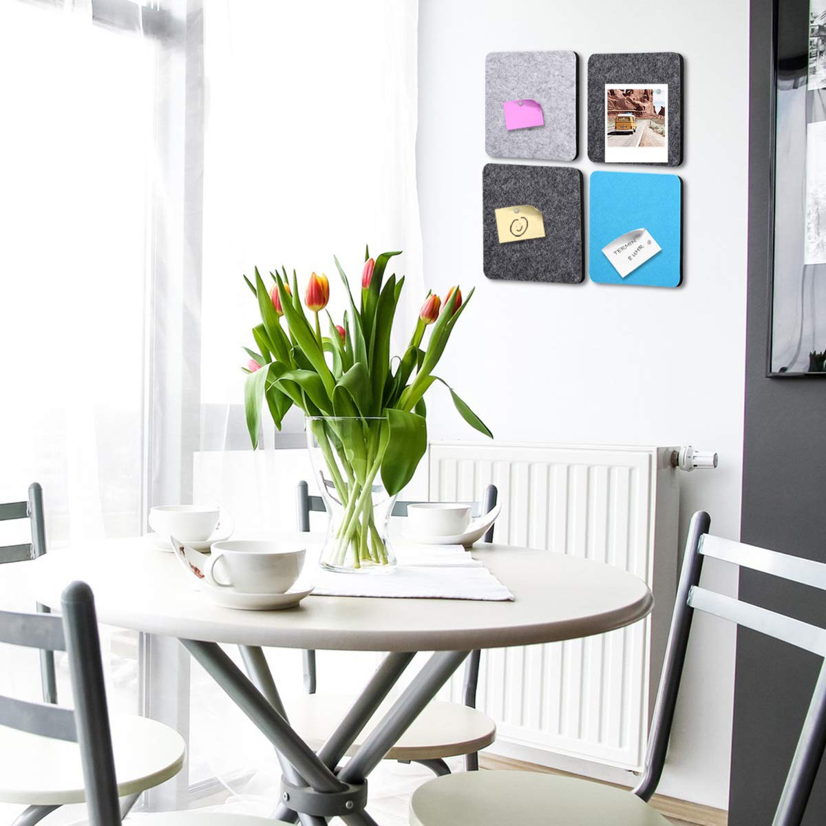 Navaris Square Felt Memo Boards - Σετ με 9 Πίνακες Ανακοινώσεων και Πινέζες - Light Grey / Dark Grey / Light Blue - 46231.01