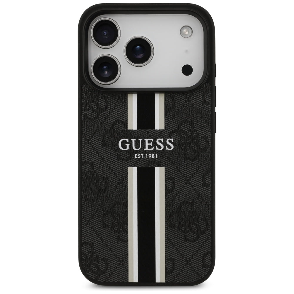 Guess iPhone 17 Pro - 4G Printed Stripes MagSafe - Θήκη με Επένδυση Συνθετικού Δέρματος - Black - GUHMP17LP4RPSK