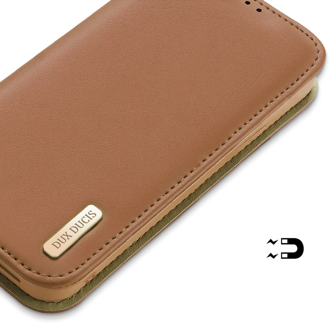 Dux Ducis iPhone 15 Pro Max Hivo Θήκη Πορτοφόλι Stand από Γνήσιο Δέρμα - Brown