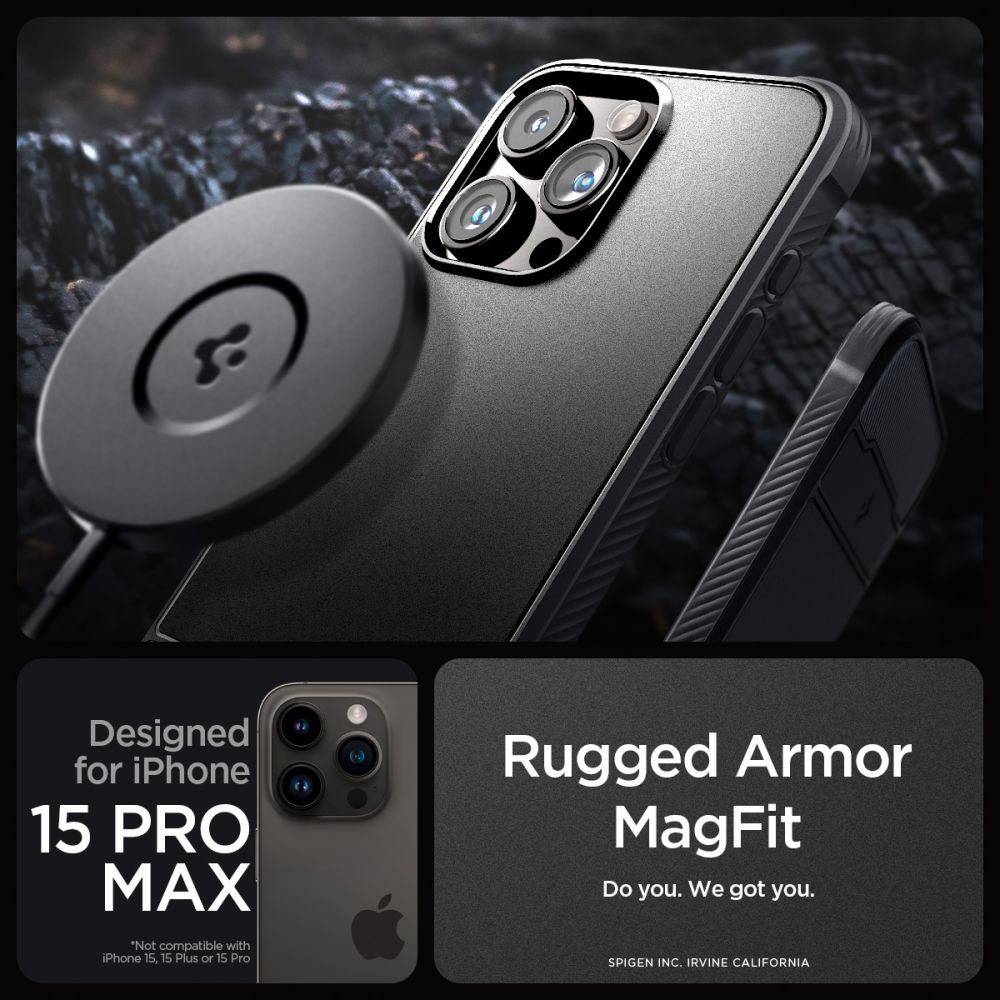 Spigen iPhone 15 Pro Max Rugged Armor Mag Θήκη TPU με MagSafe - Matte Black