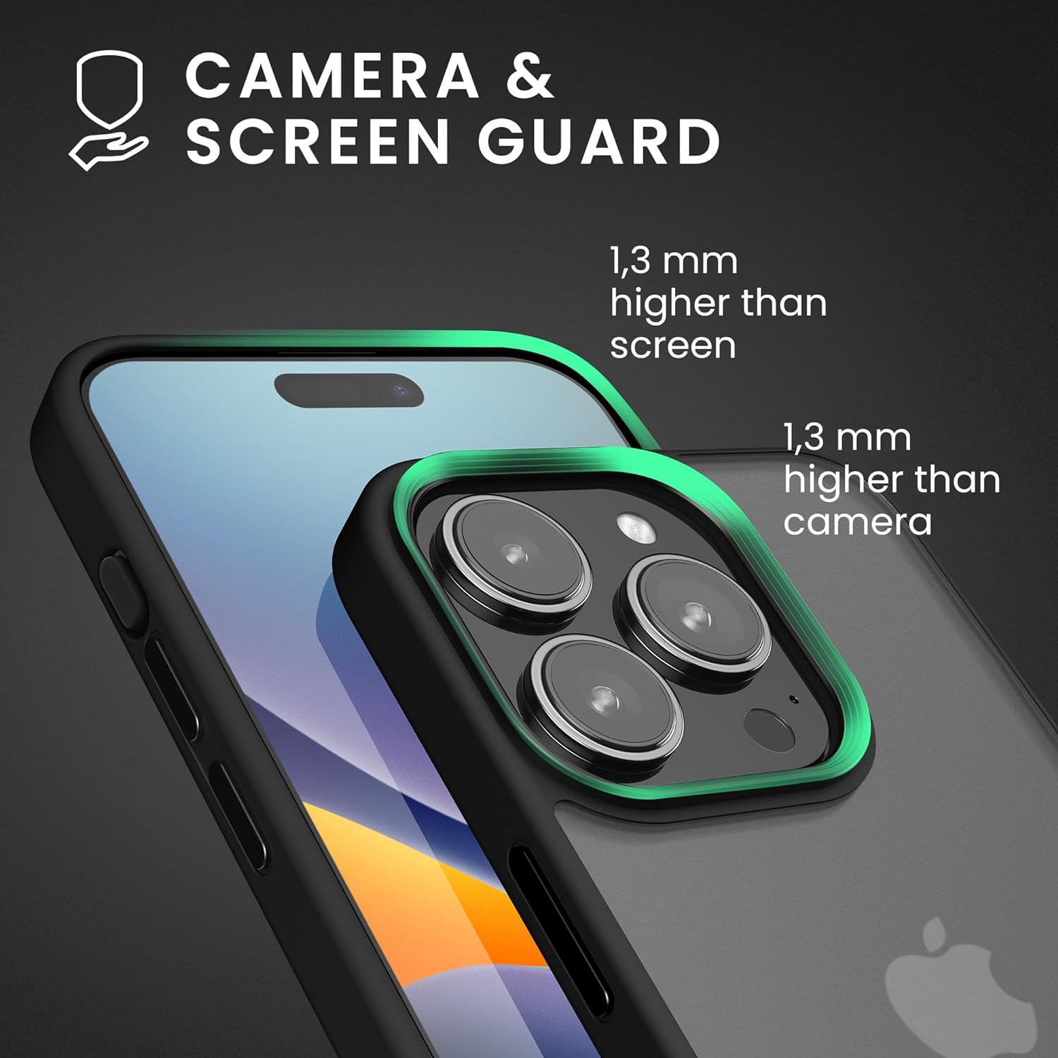 KW iPhone 15 Pro Max Shockproof Σκληρή Θήκη με Πλαίσιο Σιλικόνης - Black / Matte Ημιδιάφανη - 61964.01