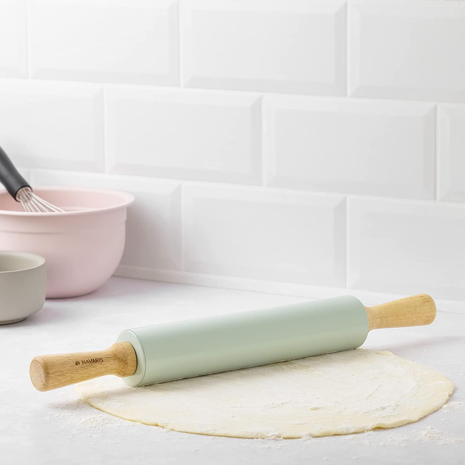 Navaris Πλάστης από Ανοξείδωτο ατσάλι με Ξύλινες Λαβές - Mint Green - 52018.01.71