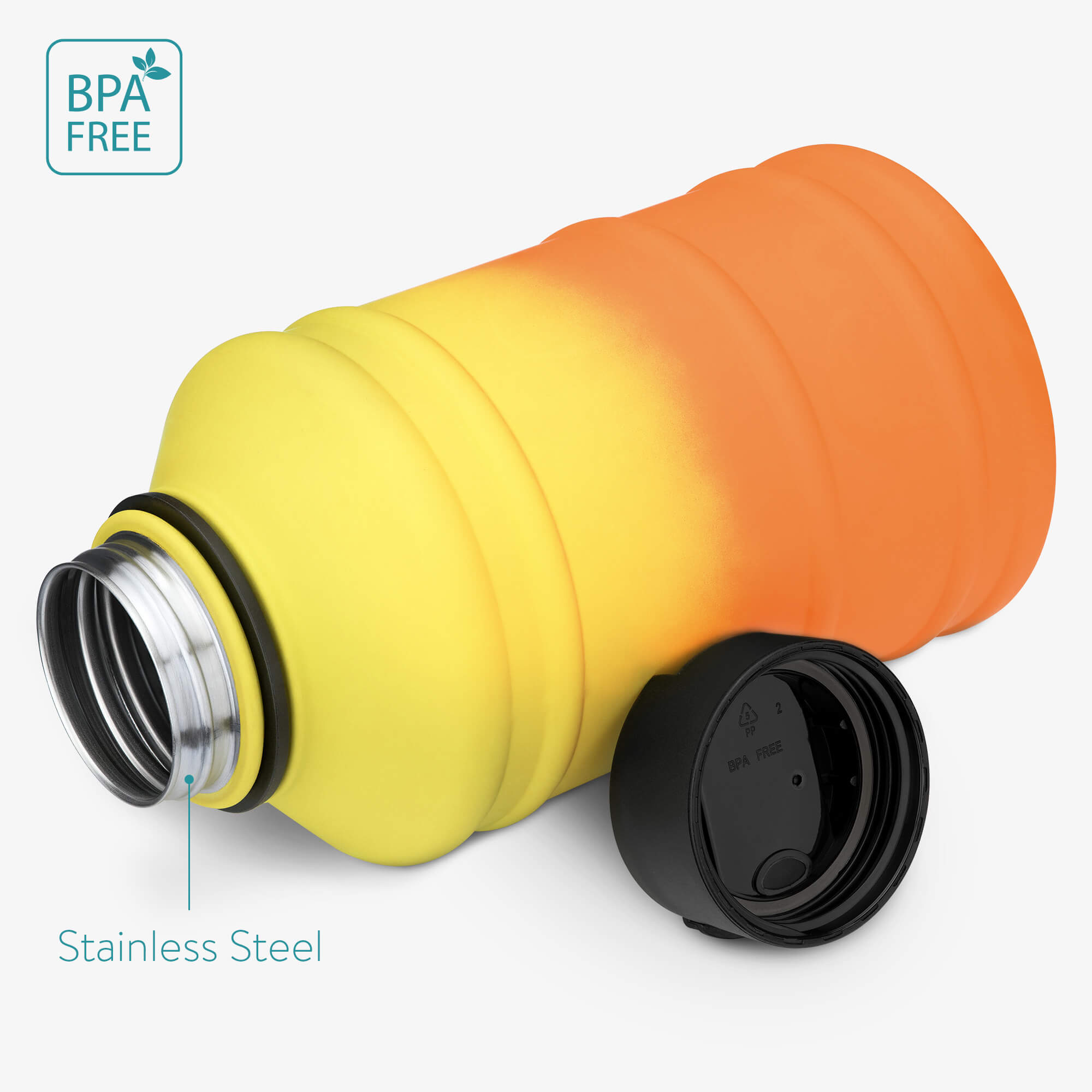 Navaris Μπουκάλι Νερού από Ανοξείδωτο Ατσάλι - BPA Free - 2.2 L - Yellow / Orange - 53701.29