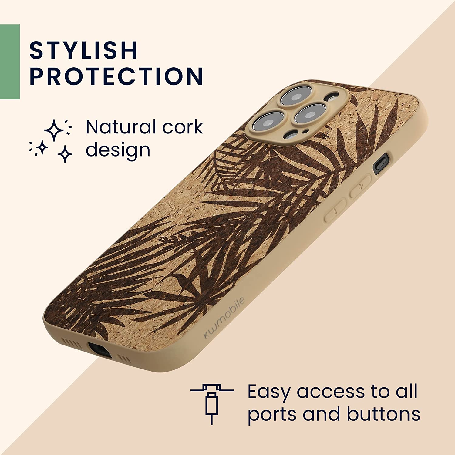 KW iPhone 13 Pro Max Σκληρή Θήκη από Φελλό με Πλαίσιο Σιλικόνης - Design Palm Leaves - Dark Brown / Light Brown - 58127.01 - likebrands.gr