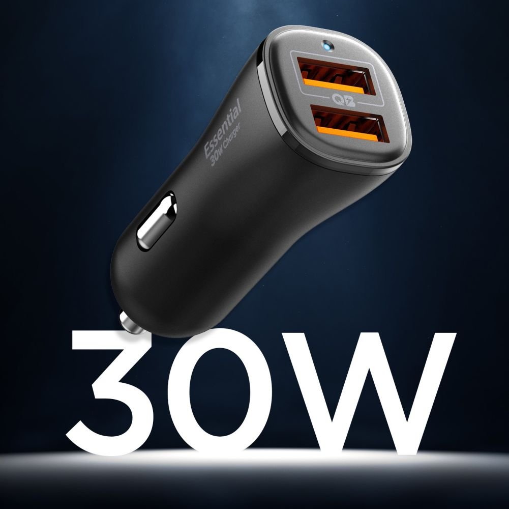 Spigen Essential EV302 Φορτιστής Αυτοκινήτου Γρήγορης Φόρτισης 30W με 2 Θύρες USB - Black