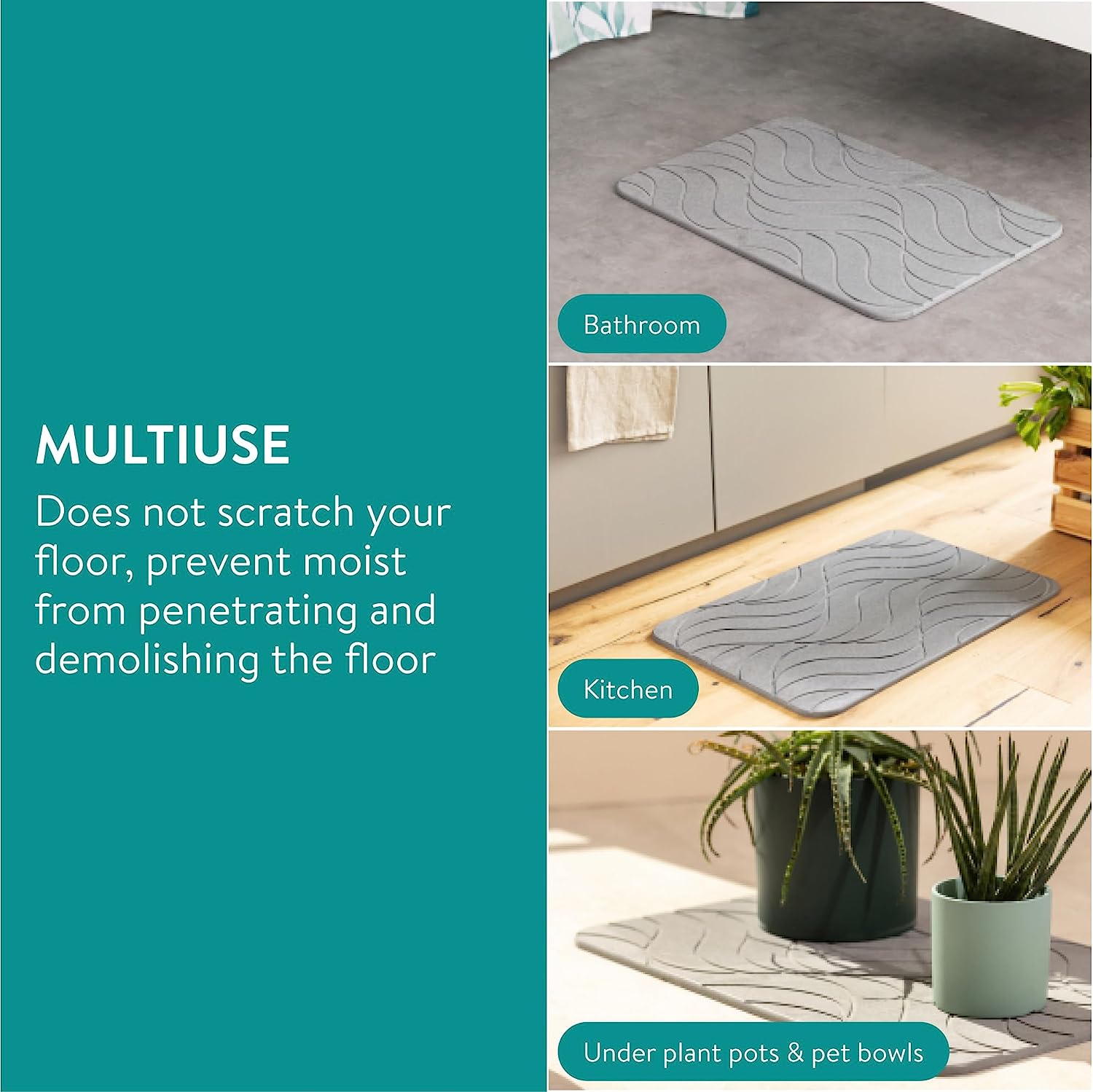 Navaris Αντιολισθητικό Χαλάκι Μπάνιου από Διατομίτη για Γρήγορο Στέγνωμα - 60 x 39 x 4,5 cm - Dark Grey - 59868.19