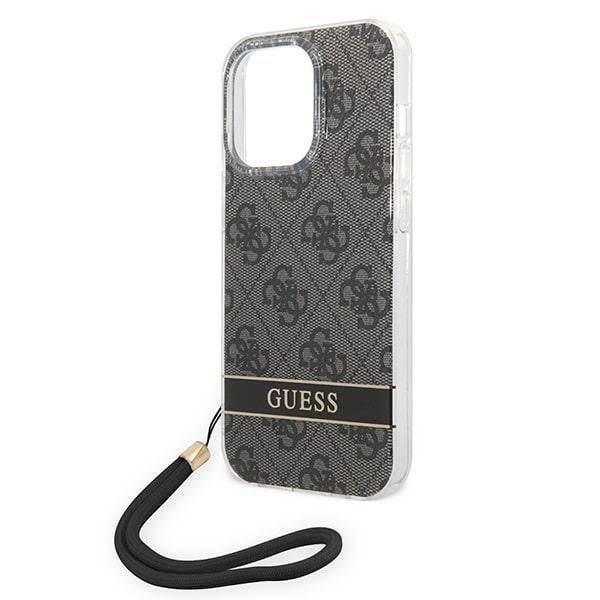 Guess iPhone 14 Pro Max 4G Print Strap Σκληρή Θήκη με Πλαίσιο Σιλικόνης και Λουράκι - Black - GUOHCP14XH4STK