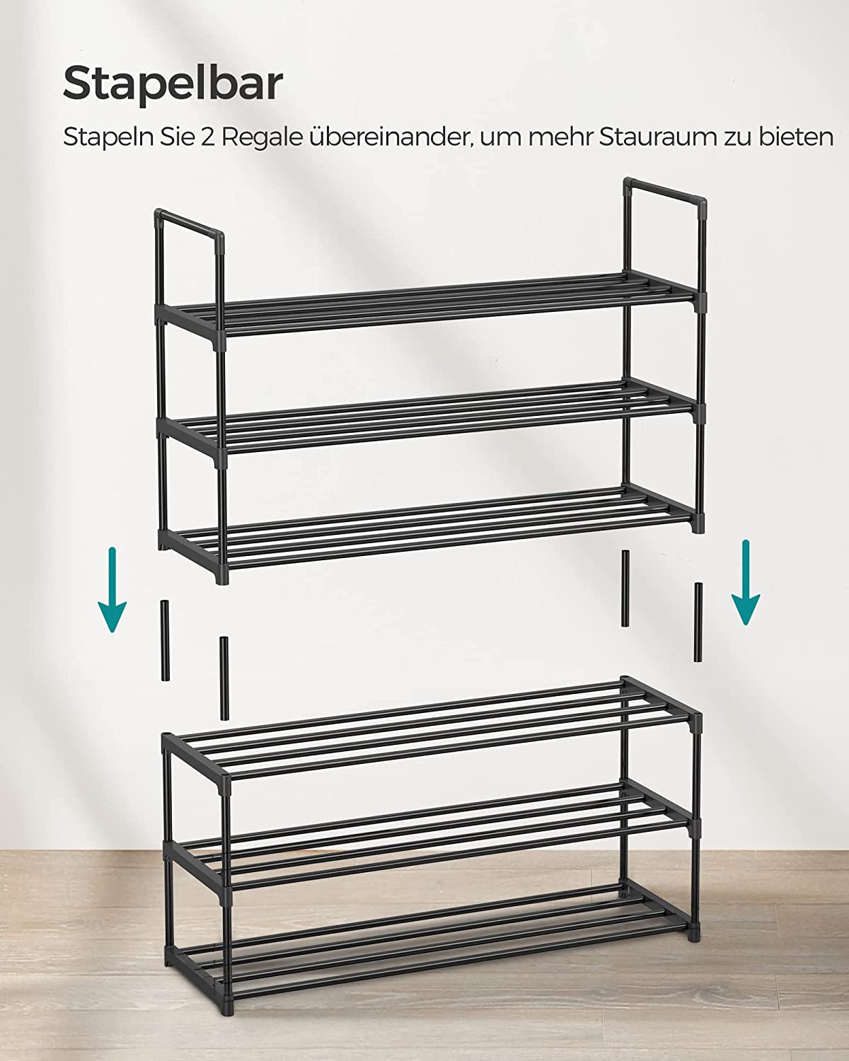 Songmics Μεταλλική Παπουτσοθήκη με 3 Ράφια - Black - LSA303B02