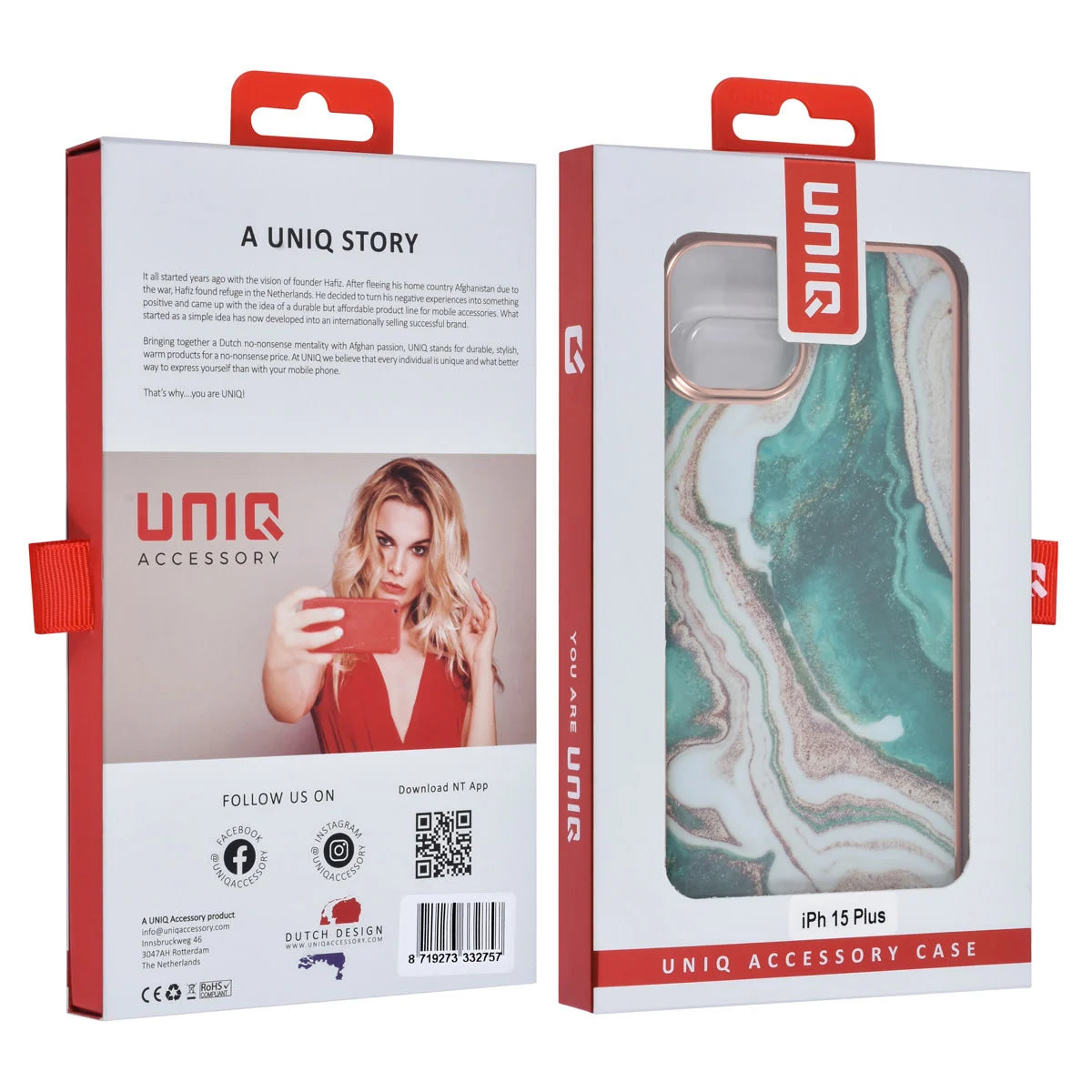 Tuniq iPhone 15 Plus - Σκληρή Θήκη με Πλαίσιο Σιλικόνης - Σχέδιο Μάρμαρο - Πράσινη