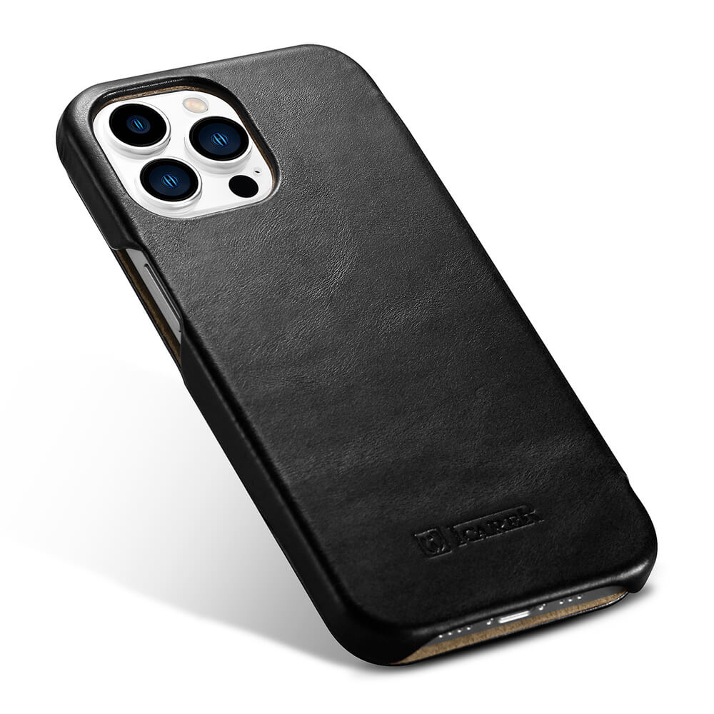 iCarer iPhone 13 Pro Vintage Wallet Case with Genuine Leather Θήκη Πορτοφόλι από Γνήσιο Δέρμα - Black