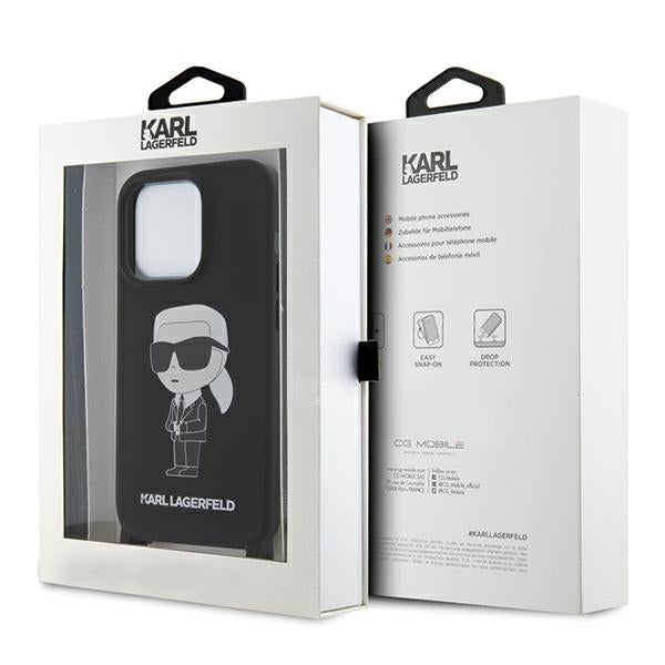 Karl Lagerfeld iPhone 15 Pro Max Crossbody Silicone Ikonik Σκληρή Θήκη με Πλαίσιο Σιλικόνης και Λουράκι - Black - KLHCP15XSCBSKNK