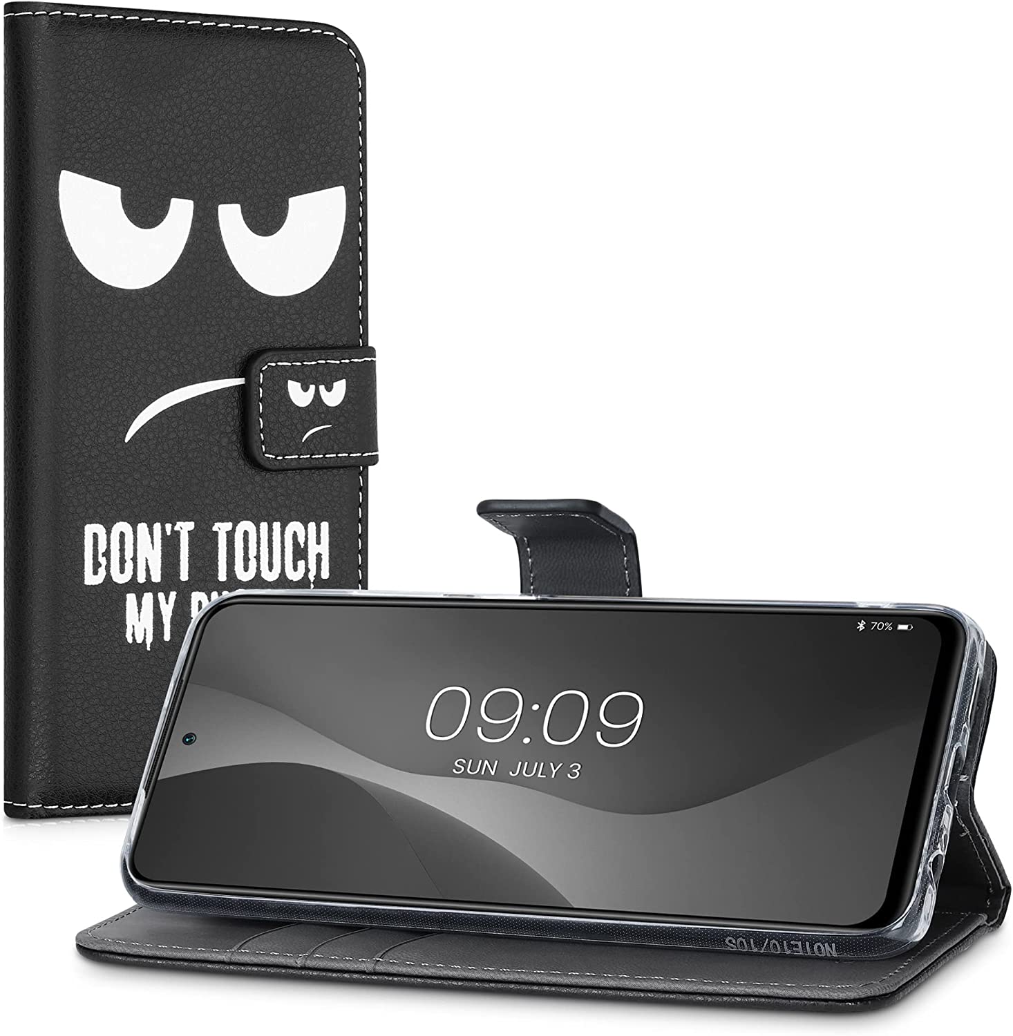 KW Xiaomi Redmi Note 10 / Note 10s / Poco M5s Θήκη Πορτοφόλι Stand - Design Don't Touch My Phone - Black / White - 54550.02