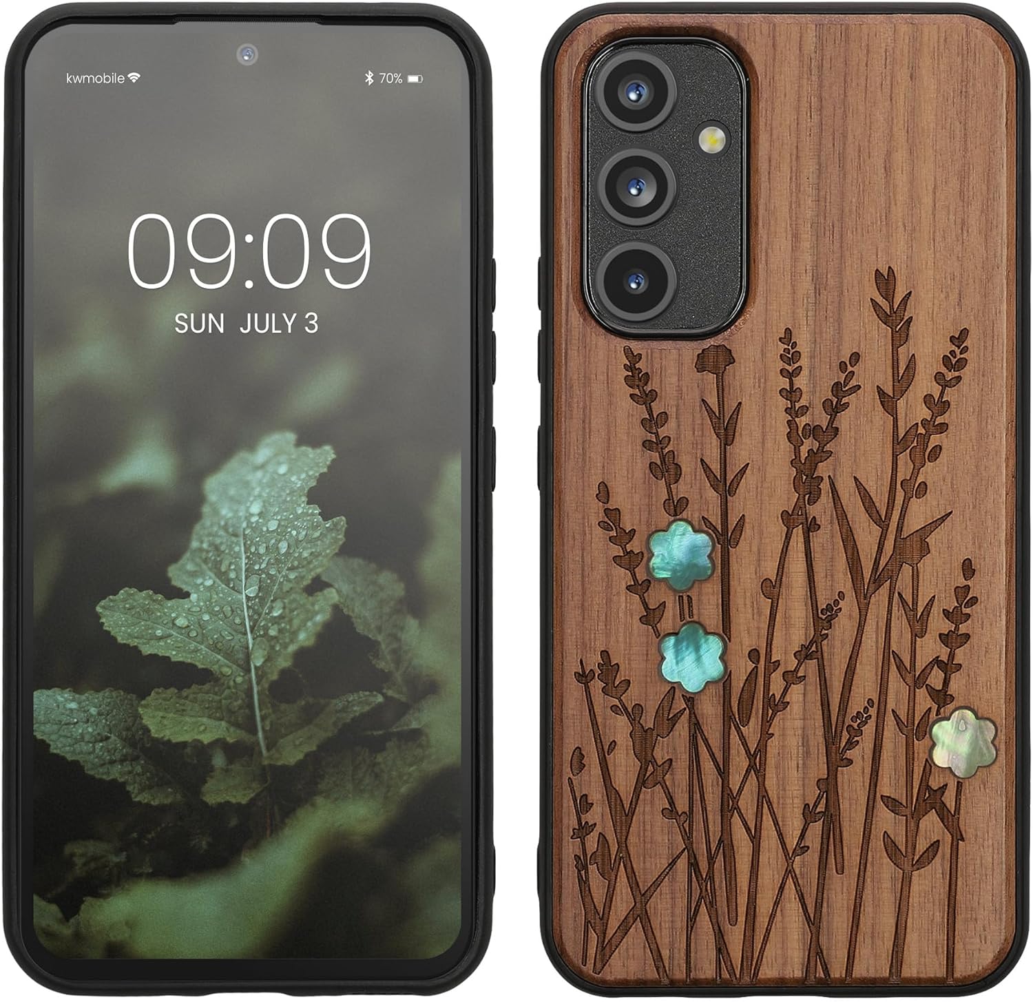 KW Samsung Galaxy A54 5G Θήκη από Φυσικό Ξύλο - Design Wild Flowers Pearl - Dark Brown - 60799.09