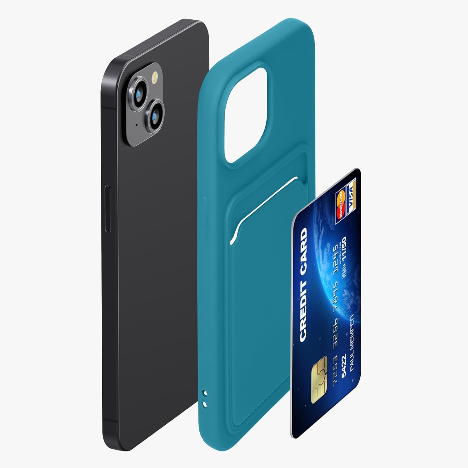 KW iPhone 15 Θήκη Σιλικόνης TPU με Υποδοχή για Κάρτα - Matte Light Blue