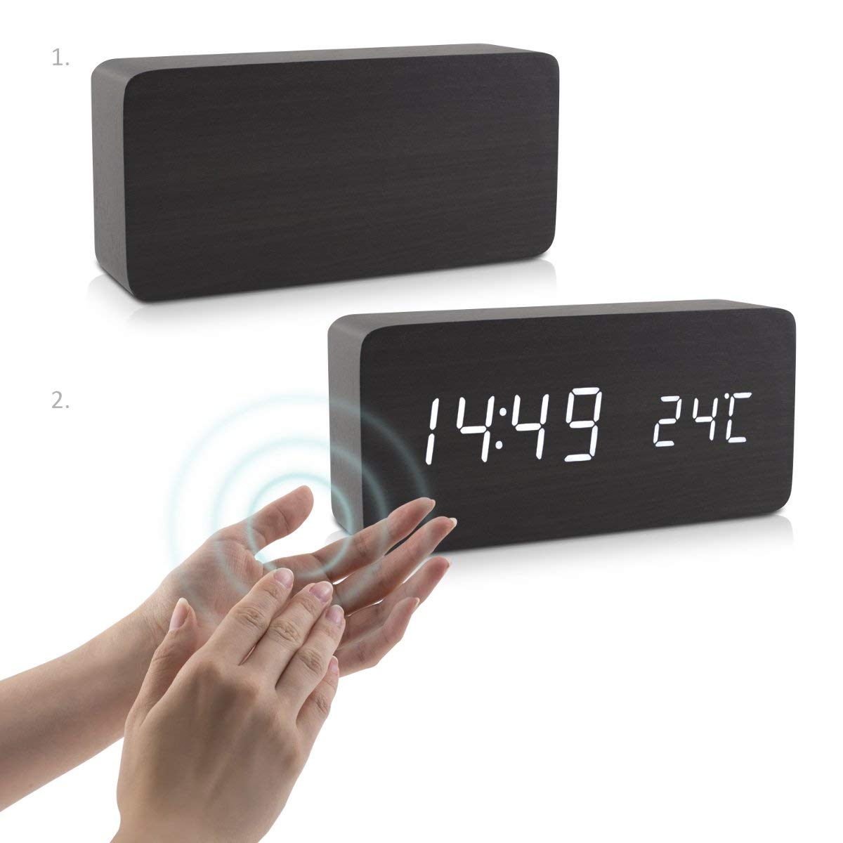 Kwmobile Digital Alarm LED Clock - Ψηφιακό Επιτραπέζιο Ρολόι και Ξυπνητήρι - Black - White LED - 37279