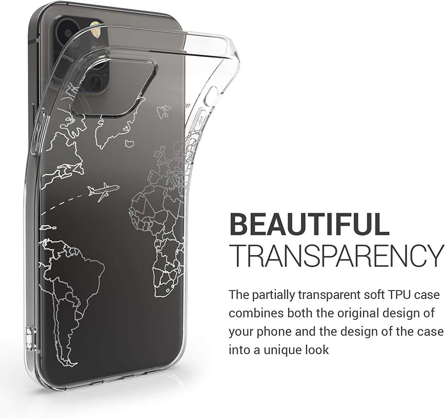 KW iPhone 12 Pro Max Θήκη Σιλικόνης TPU Design Travel and Explore - Διάφανη / Silver - 53037.02