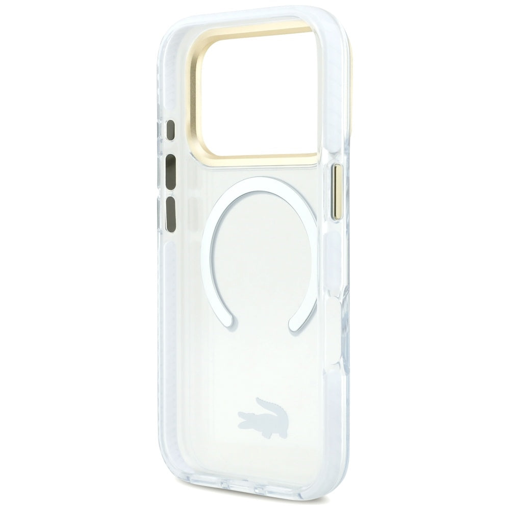 Lacoste iPhone 17 Pro - Shockproof Transparent Frosted Gold Logo MagSafe - Σκληρή Θήκη με Πλαίσιο Σιλικόνης - White
