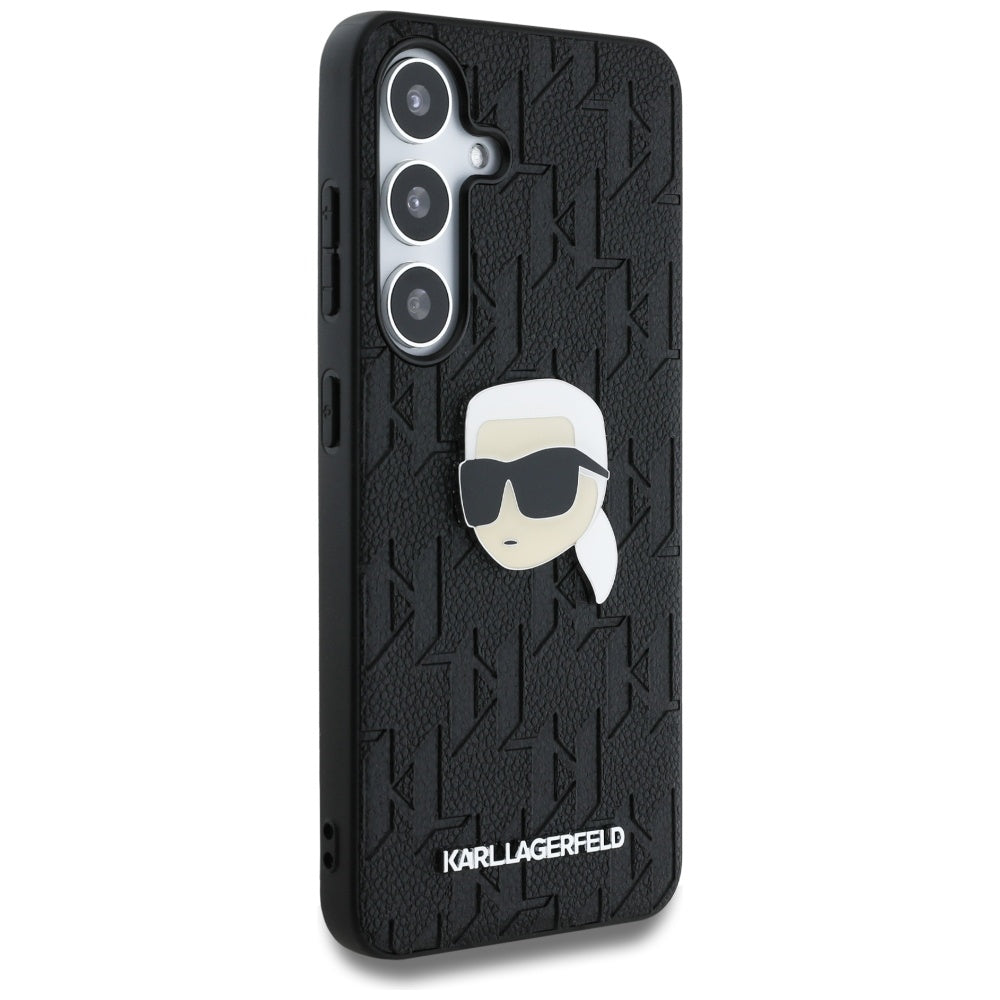 Karl Lagerfeld Samsung Galaxy S25 - Monogram Karl Head Pin - Σκληρή Θήκη με Επένδυση Συνθετικού Δέρματος - Black - KLHCS25SPGKLKIPK