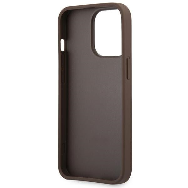 Guess iPhone 14 Pro Max - 4G Big Metal Logo Θήκη με Επένδυση Συνθετικού Δέρματος - Brown - GUHCP14X4GMGBR