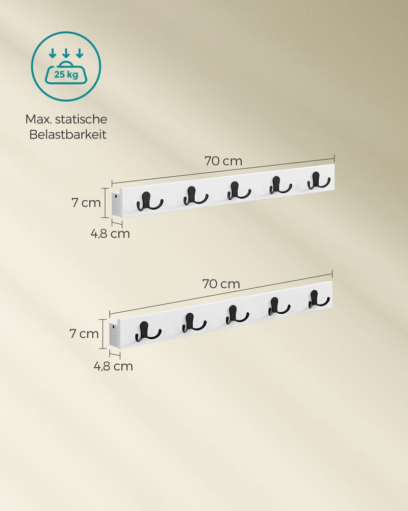 Songmics Σετ με 2 Επιτοίχιες Κρεμάστρες με 5 Διπλούς Μεταλλικούς Γάντζους και Ράφι - Cloud White - LCR052W01