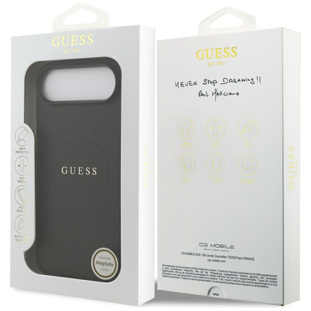 Guess iPhone Air - Grained Ring MagSafe - Σκληρή Θήκη με Πλαίσιο Σιλικόνης και Οικολογικό Δέρμα - Black - GUHMP17MPGHSMMK