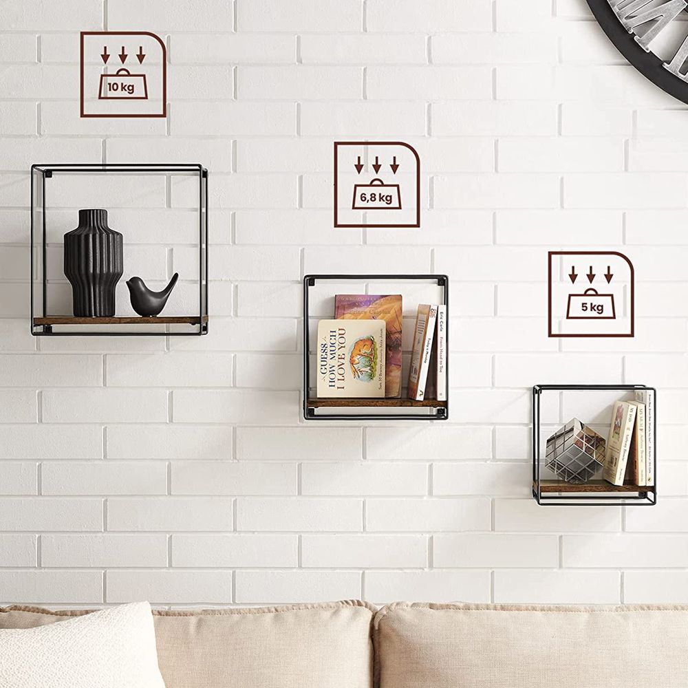 Vasagle Σετ με 3 Επιτοίχια Ράφια σε Βιομηχανικό Σχεδιασμό - Vintage Brown / Black - LWS440B01