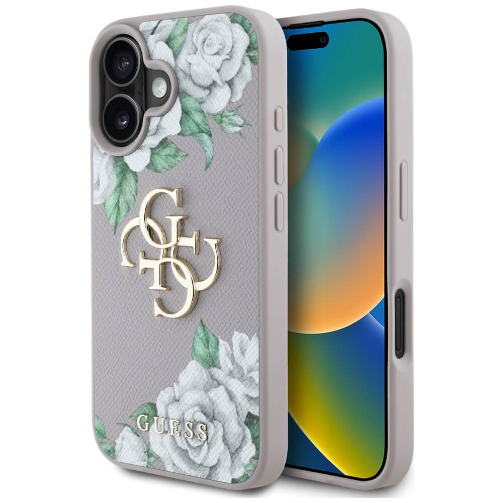 Guess iPhone 16 - Grained Roses Big 4G Logo - Σκληρή Θήκη με Επένδυση από Οικολογικό Δέρμα - Purple - GUHCP16SPGROP4MU