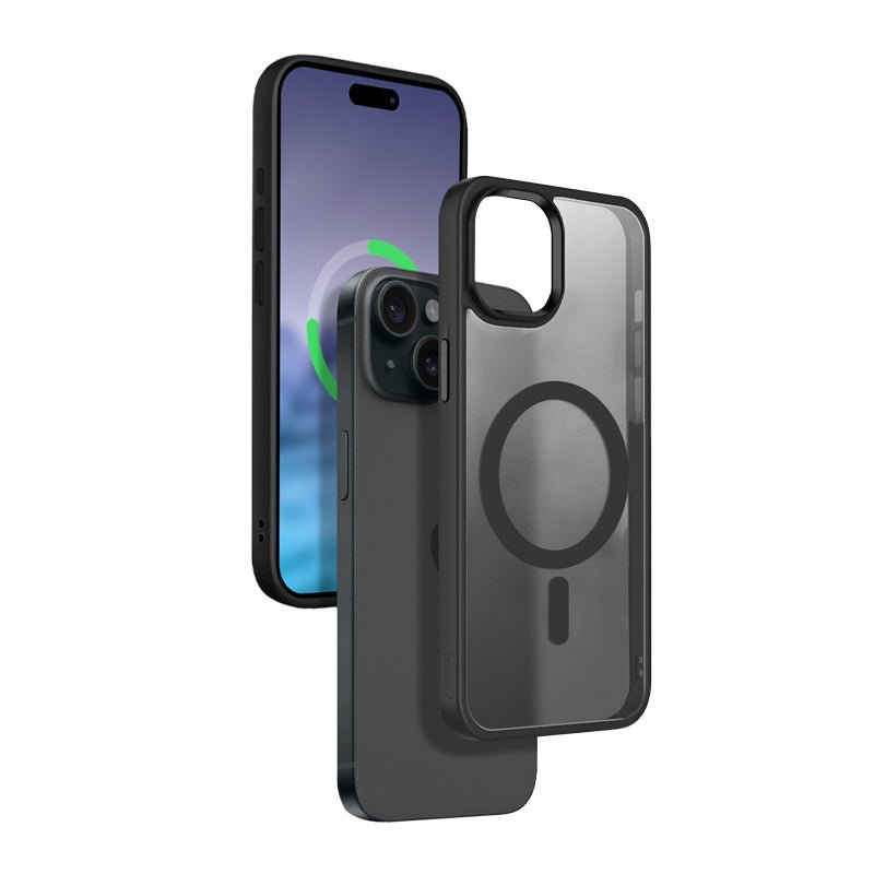 Crong iPhone 15 Hybrid Frost Mag - Σκληρή Θήκη με Πλαίσιο Σιλικόνης και MagSafe - Black