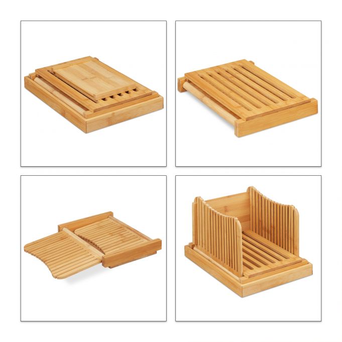 Relaxdays Ξύλο Κοπής Ψωμιού με Συλλέκτη για τα Ψίχουλα - Natural - 4052025274863