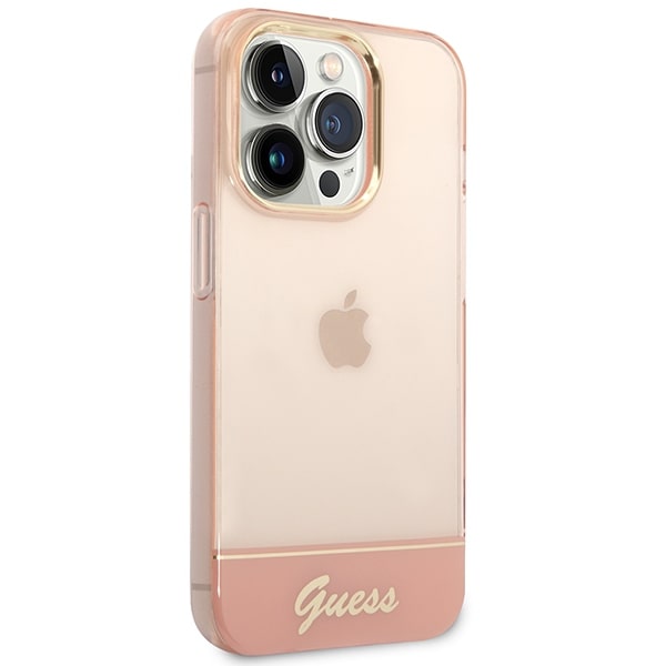 Guess iPhone 14 Pro Translucent Σκληρή Θήκη με Πλαίσιο Σιλικόνης - Pink / Semi Clear - GUHCP14LHGCOP