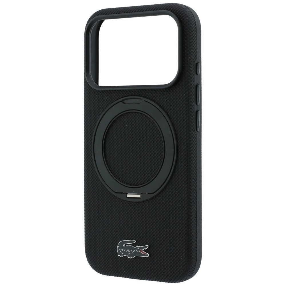 Lacoste iPhone 18 Pro Max / iPhone 17 Pro Max - Σκληρή Θήκη με Πλαίσιο Σιλικόνης και Δαχτυλίδι Συγκράτησης MagSafe - Petit Pique with Ring Stand - Black