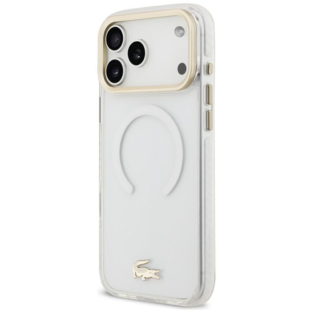 Lacoste iPhone 17 Pro Max / iPhone 18 Pro Max - Σκληρή Θήκη με Πλαίσιο Σιλικόνης - Shockproof IML Shockproof Gold Logo MagSafe - Clear