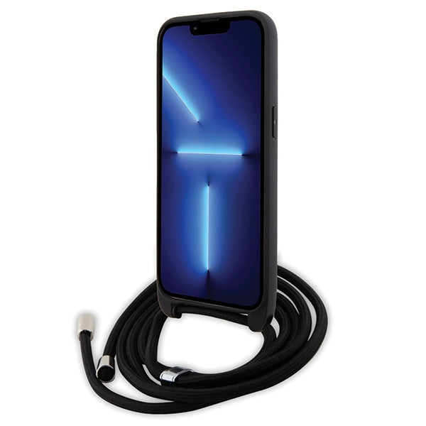 Karl Lagerfeld iPhone 15 Pro Max - Crossbody Saffiano Metal Pin Karl Choupette Σκληρή Θήκη με Επένδυση Συνθετικού Δέρματος και Λουράκι - Black - KLHCP15XSAKCPSK