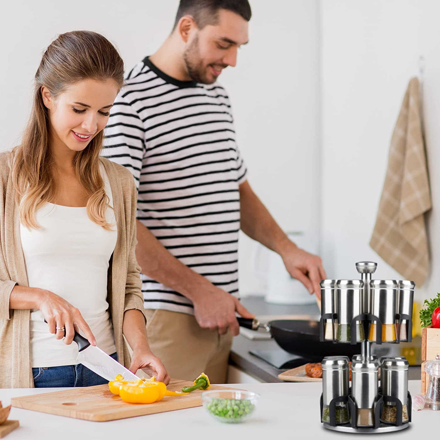 Relaxdays Καρουζέλ Μπαχαρικών με 12 Δοχεία - Silver / Black - 4052025367169