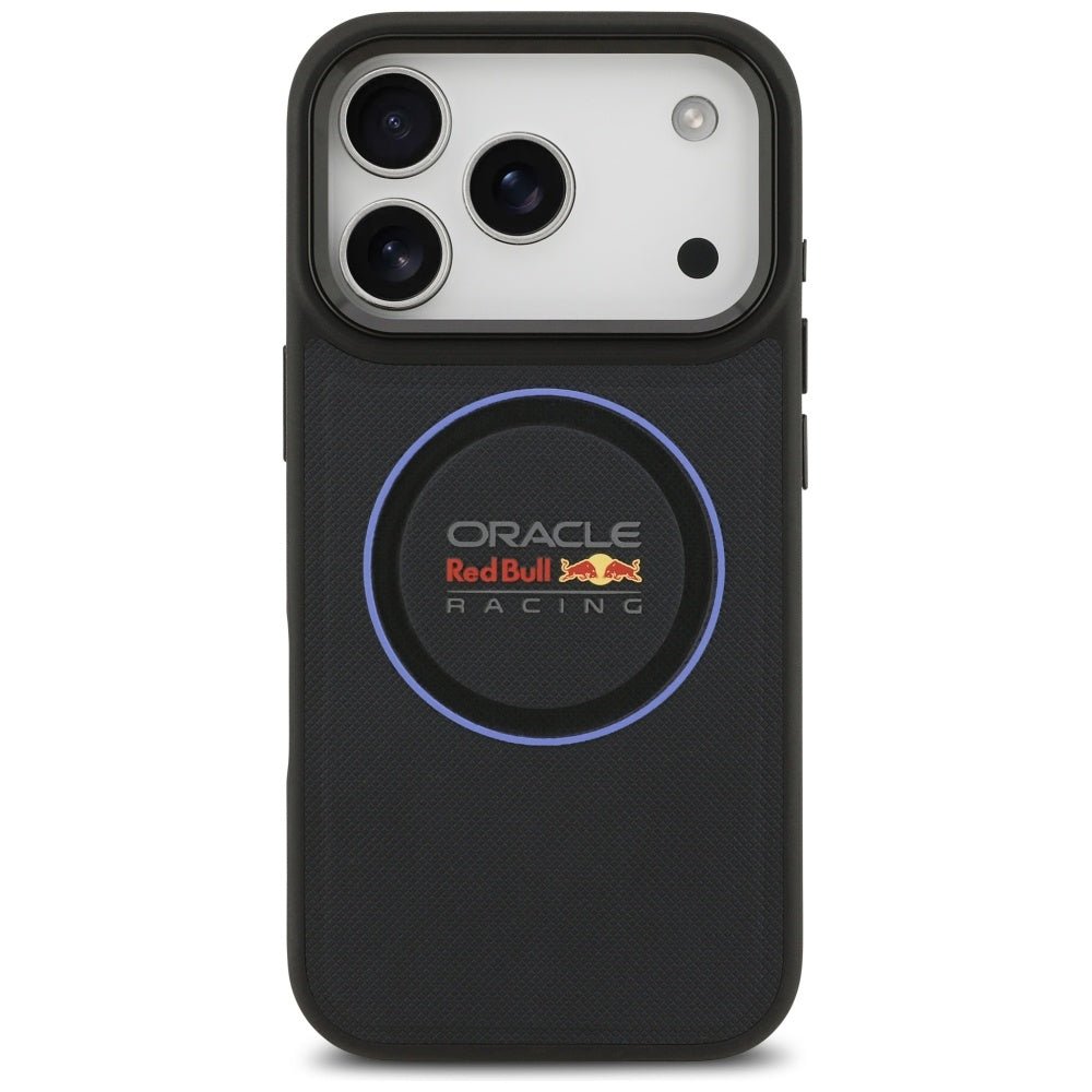 Red Bull iPhone 17 Pro - Red Bull Meshed Blue Ring and Metal Buttons MagSafe - Σκληρή Θήκη με Επένδυση Συνθετικού Δέρματος - Navy - RBHMP17L24PUILVB