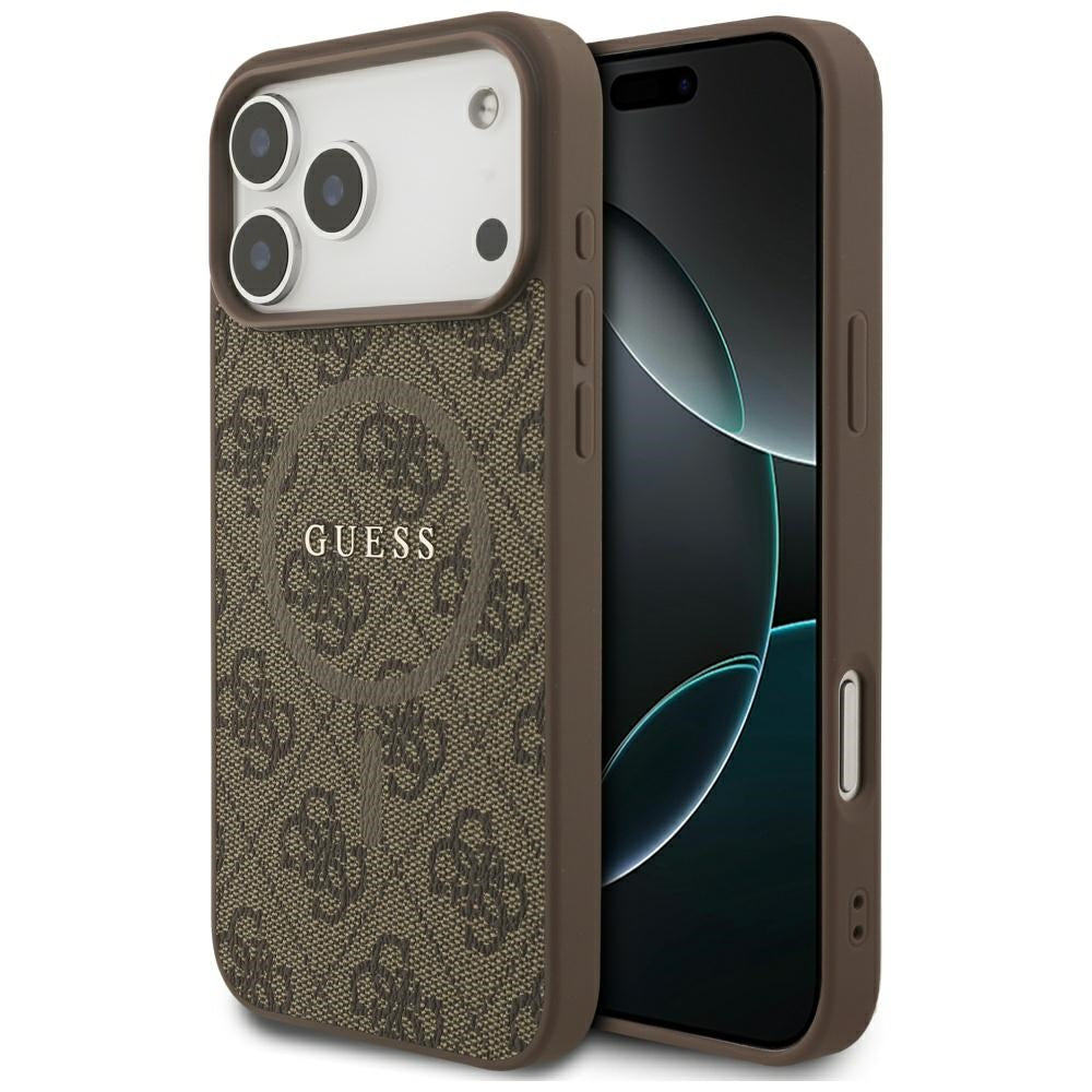 Guess iPhone 17 Pro Max - 4G Ring Classic Logo MagSafe - Σκληρή Θήκη με Πλαίσιο Σιλικόνης και Επένδυση Συνθετικού Δέρματος - Brown - GUHMP17XG4GFRW