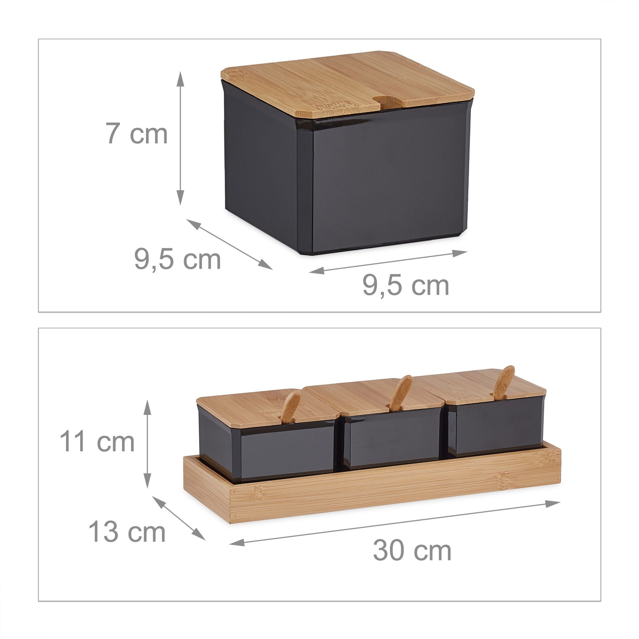 Relaxdays Σετ με 3 Βάζα Αποθήκευσης με Κουτάλι και Καπάκι από Μπαμπού - Light Brown / Black - 4052025983529