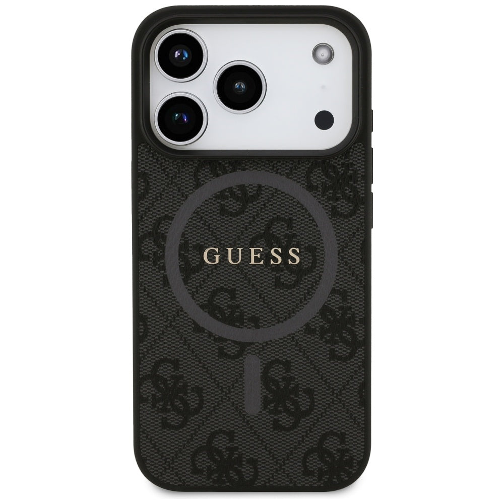 Guess iPhone 17 Pro - 4G Ring Classic Logo MagSafe - Σκληρή Θήκη με Πλαίσιο Σιλικόνης και Επένδυση Συνθετικού Δέρματος - Black - GUHMP17LG4GFRK