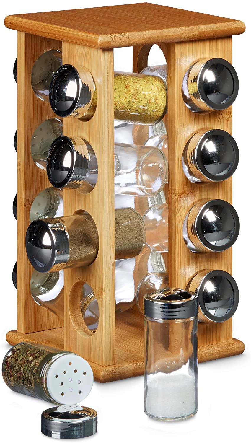 Relaxdays Καρουζέλ Μπαχαρικών από Μπαμπού με 16 Δοχεία - Natural - 4052025203177