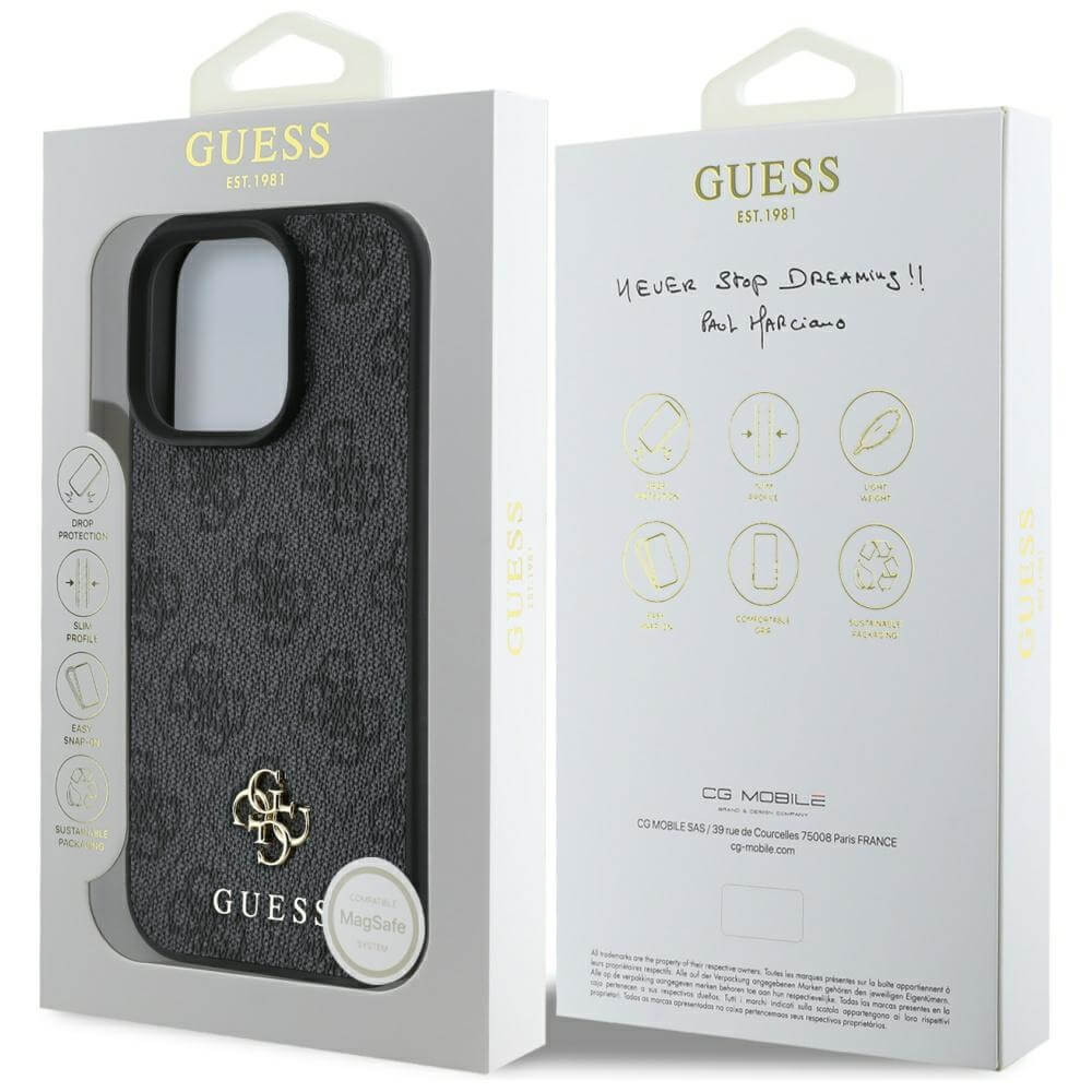 Guess iPhone 16 Pro Max - HC PU 4G Small 4G and Classic - MagSafe Σκληρή Θήκη με Επένδυση από Οικολογικό Δέρμα - Black - GUHMP16XP4SM4MK