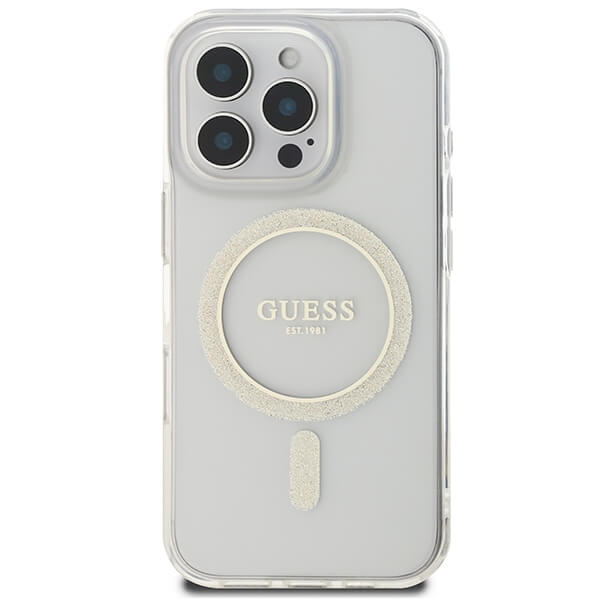 Guess iPhone 16 Pro Max - IML Glitter Circle Magsafe - Σκληρή Θήκη με Πλαίσιο Σιλικόνης - Διάφανη - GUHMP16XHFGERET
