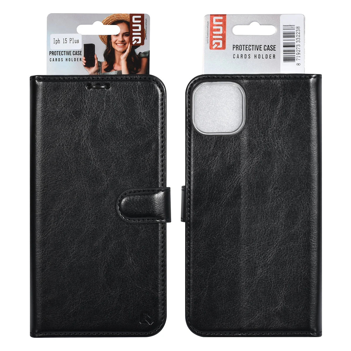 Tuniq iPhone 15 Plus / 14 Plus - Θήκη Πορτοφόλι Stand από Δερματίνη - Μαύρη