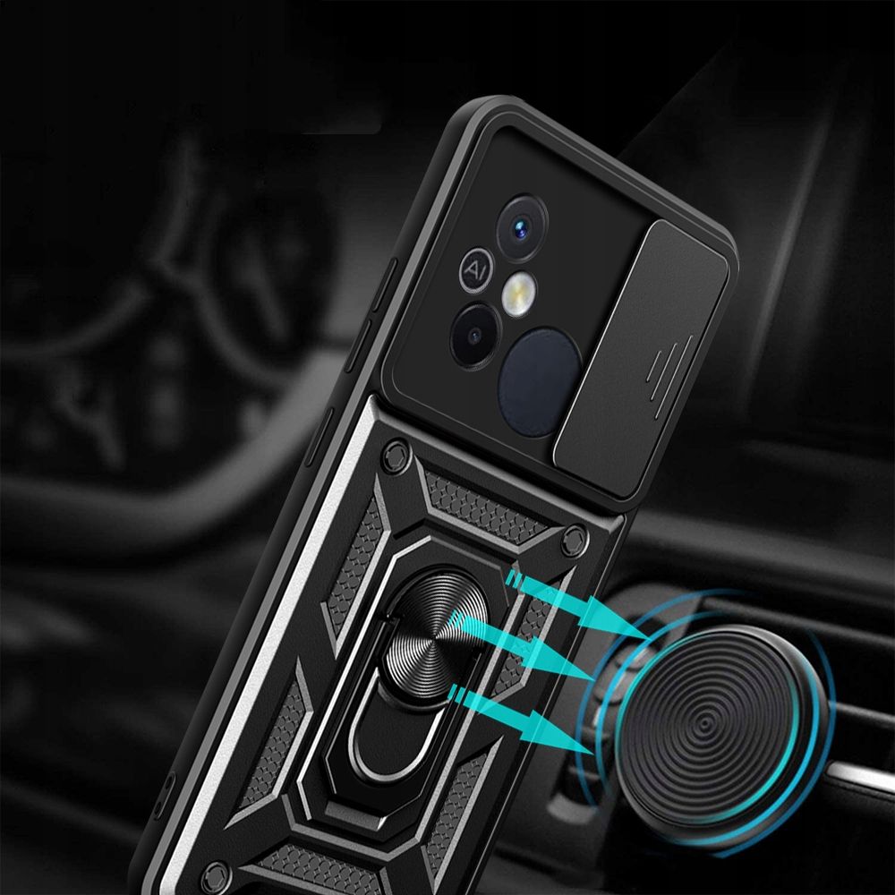 Tech-Protect Xiaomi Redmi 12C Camshield Pro Σκληρή Θήκη με Πλαίσιο Σιλικόνης και Δαχτυλίδι Συγκράτησης - Black