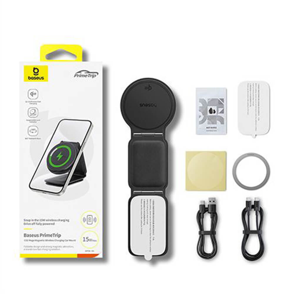 Baseus PrimeTrip C02 Μαγνητική Βάση Αυτοκινήτου για το Ταμπλό με Ασύρματη Φόρτιση MagSafe 15W - Cluster Black