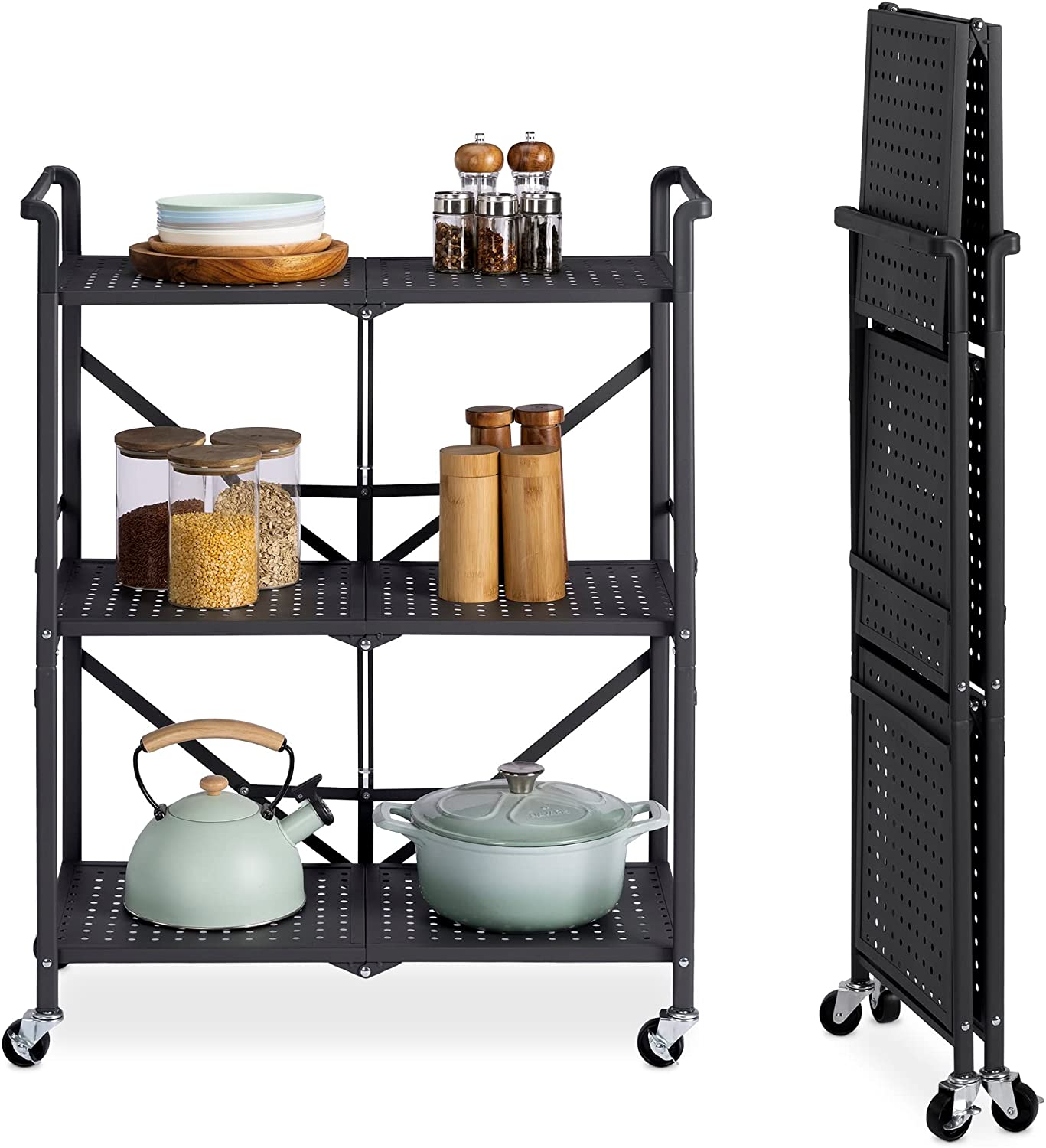 Navaris Πτυσσόμενο Καρότσι Σερβιρίσματος με 3 Ράφια - Grey - 58578.01