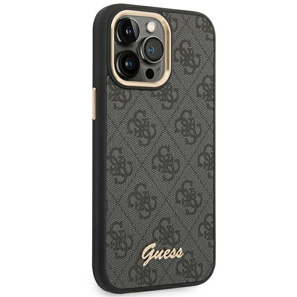 Guess iPhone 14 Pro Max 4G Vintage Gold Logo Σκληρή Θήκη με Πλαίσιο Σιλικόνης - Black - GUHCP14XHG4SHK